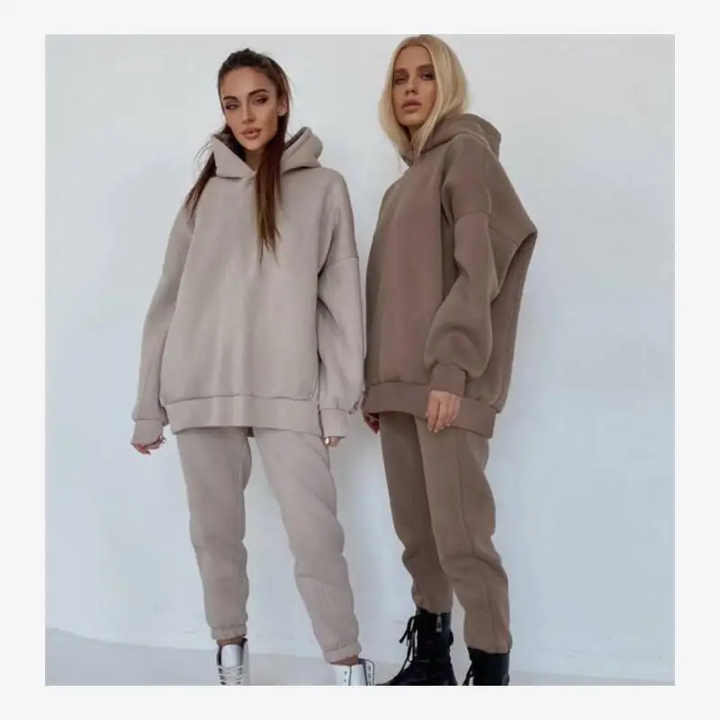Set da donna in 2 pezzi Abbigliamento sportivo Felpa con cappuccio Completo misto cotone Pantaloni da sette piedi f-Zip Ne Top Faionable Casual Ensemble