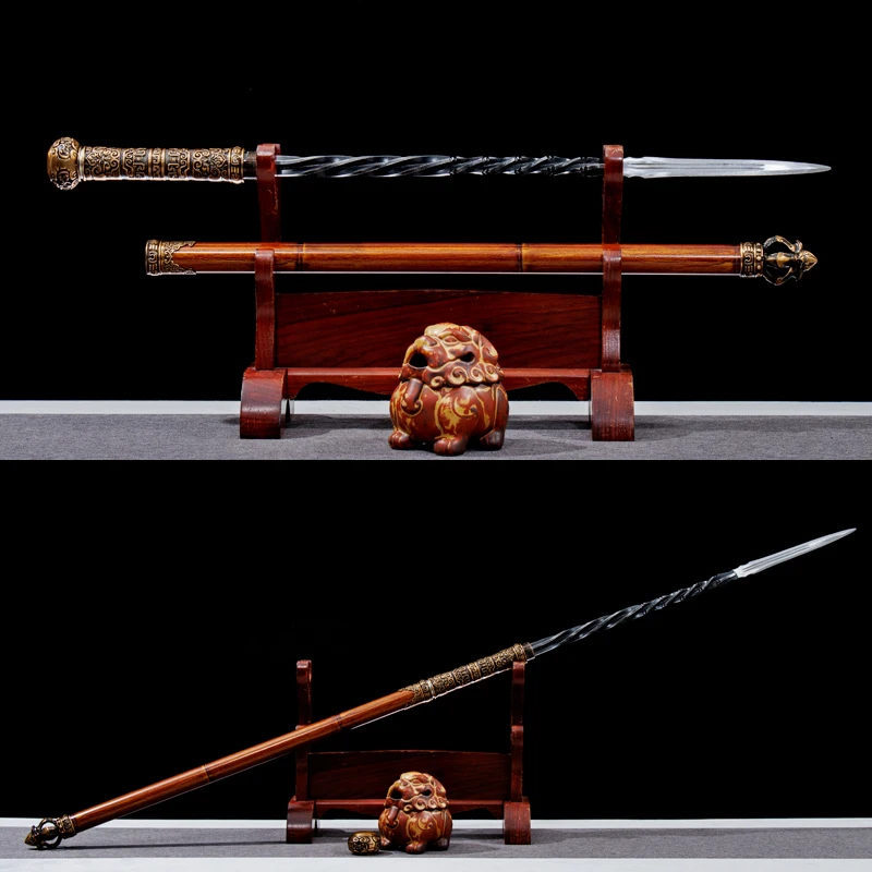 Functional Chinese Staff Sword High Manganese Steel Blade Real Metal Warrior Catana Ready Training Kongfu Spear Dragon Katana