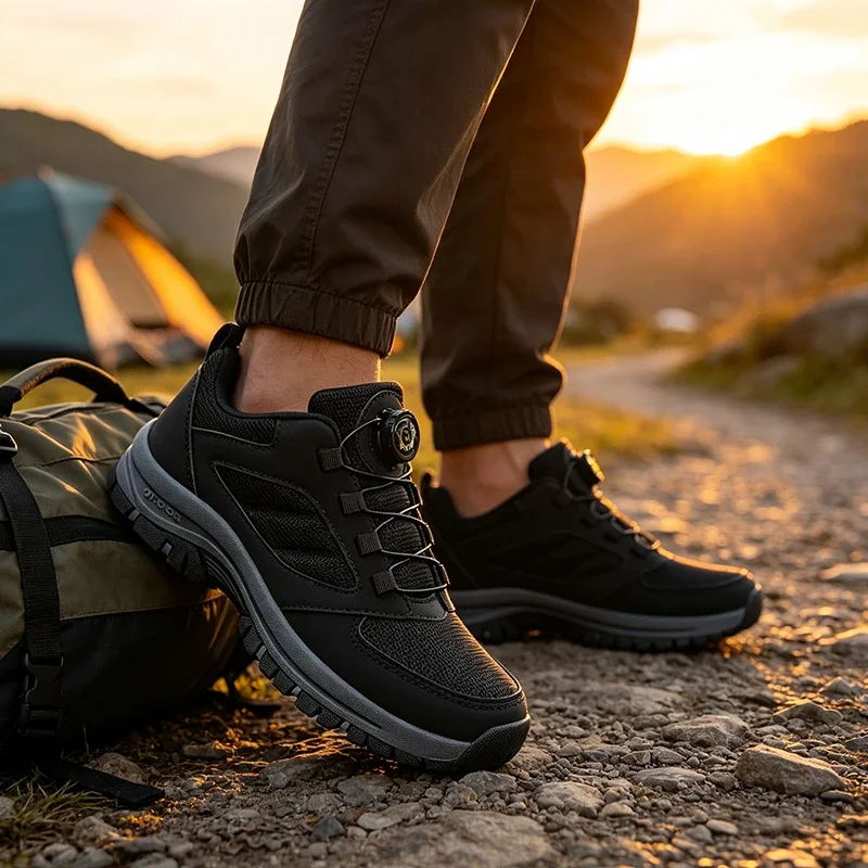 Breathable Men Shoes Spring And Autumn Outdoor Men's Sneakers With Rotating Buckle Convenient Comfortable Anti Slip Hiking Shoes