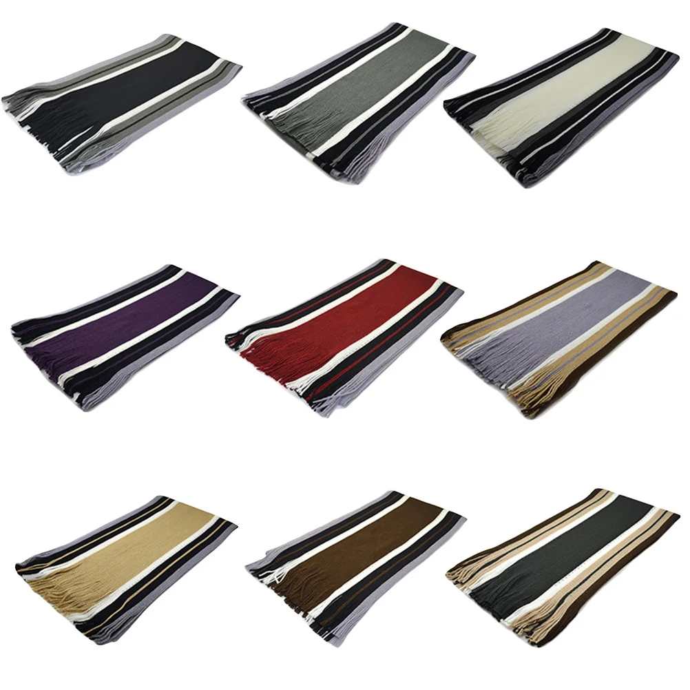 

Warm Men Scarf Neck Warmer Black Rabbit Cashmere Premium Material Striped Style Durable Comfortable Match Clothes Gifts