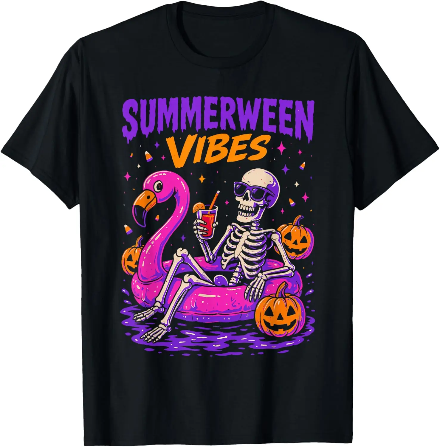Summer Halloween Skeleton Costume, Spooky Summerween T-Shirt 100% Cotton Trendy Y2K Short-Sleeve Tee-Soft, Quick-Drying,