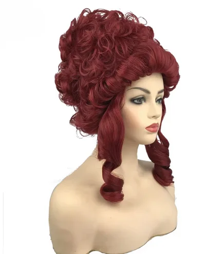 Parrucche cosplay per capelli ricci medi della principessa Maria Antonietta Rosse