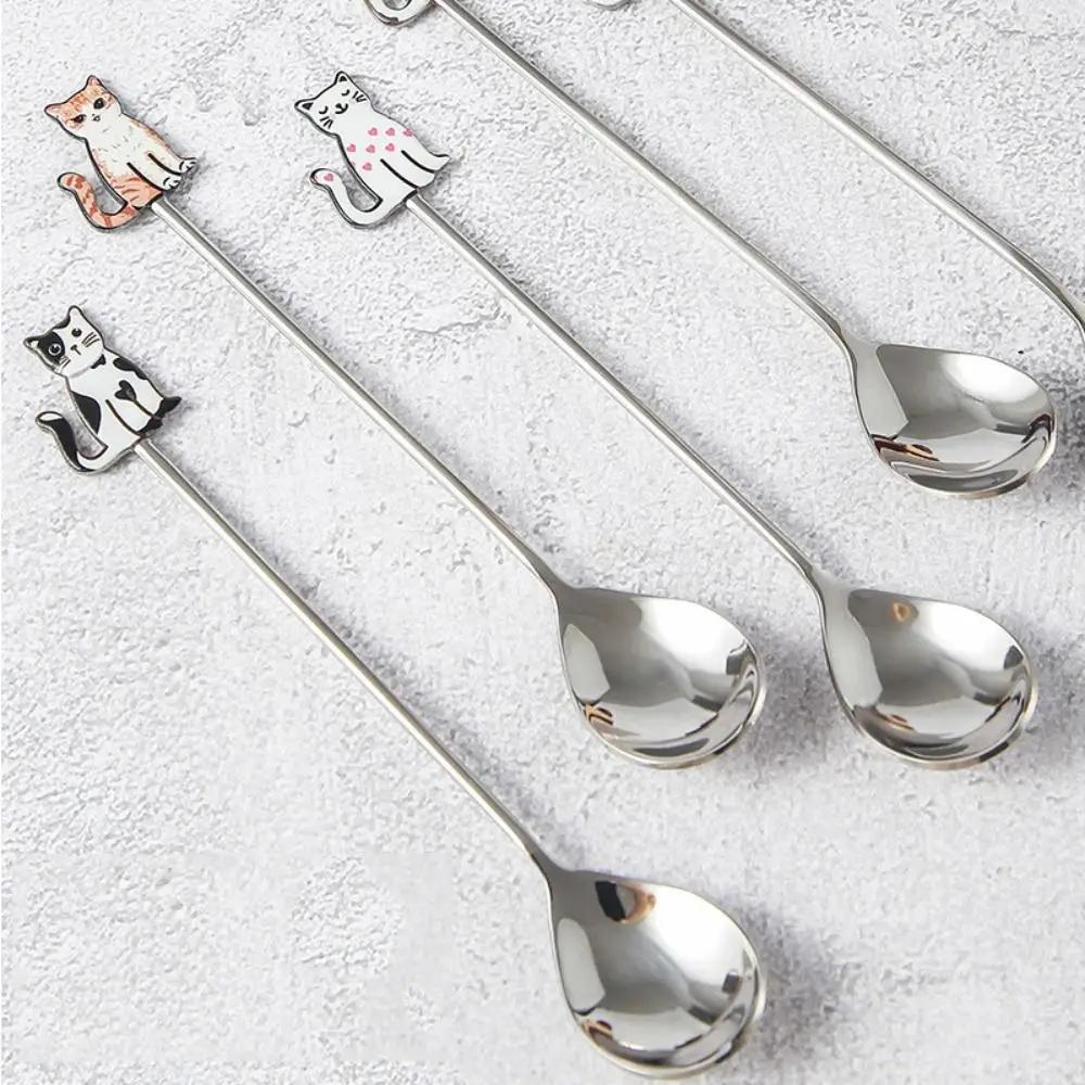 Cute 3D Cat Stirring Spoon Fish shape Stainless Steel Teaspoon Dessert Shop Cake Scoop Creative Lovely Ice Cream Tableware