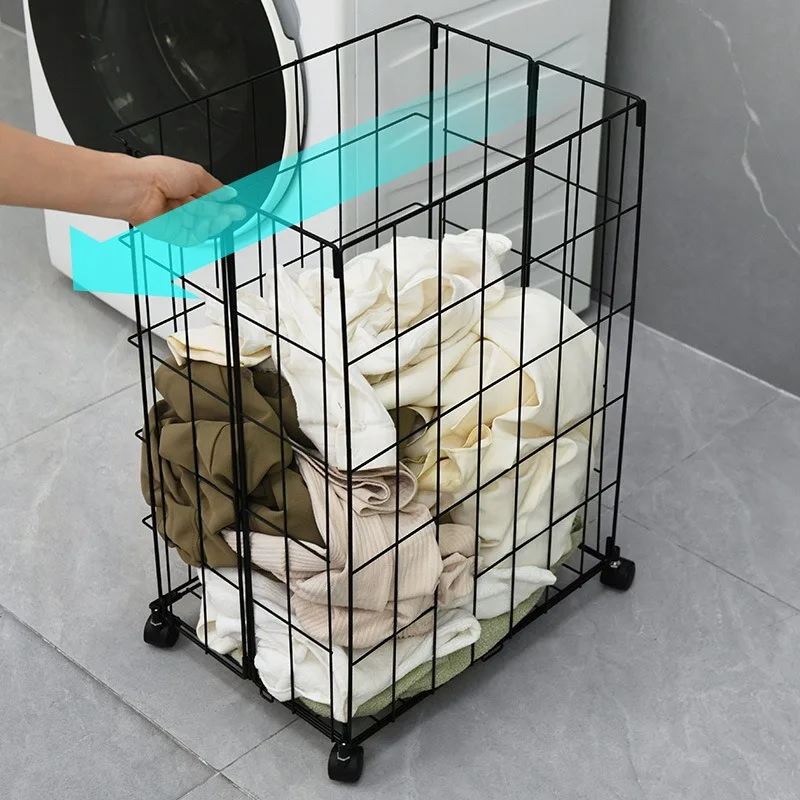 Toilet Laundry Basket Household Crack Folding Dirty Laundry Basket Bathroom Wrought Iron Multifunctional