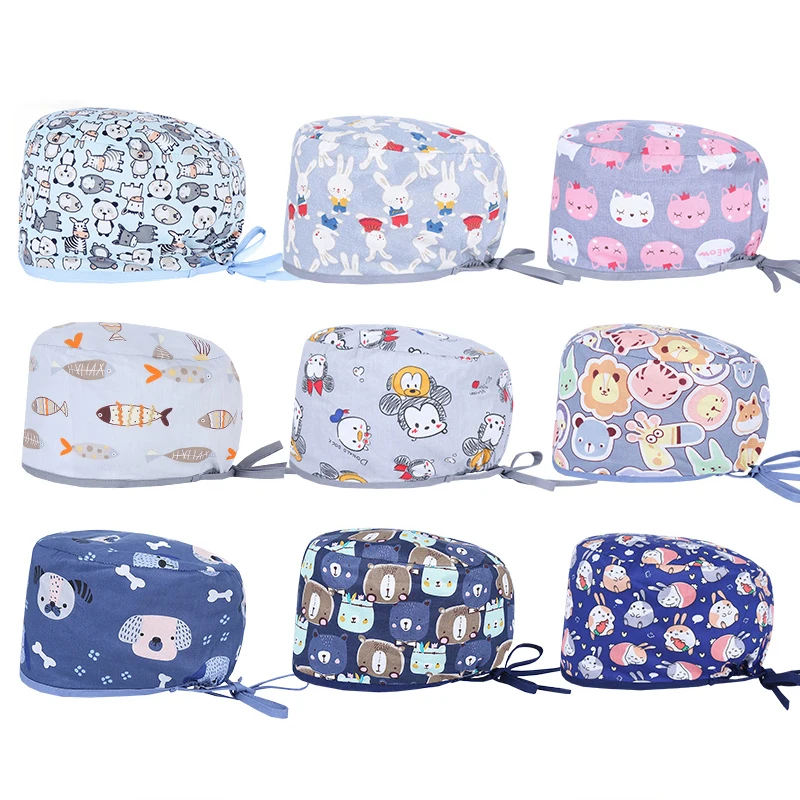 Bunny Surgical Medical Cap Scrub Caps  Nursing Hats Cartoon Print Cotton Breathable Clinic Pediatric Veterinary Healthcare D607