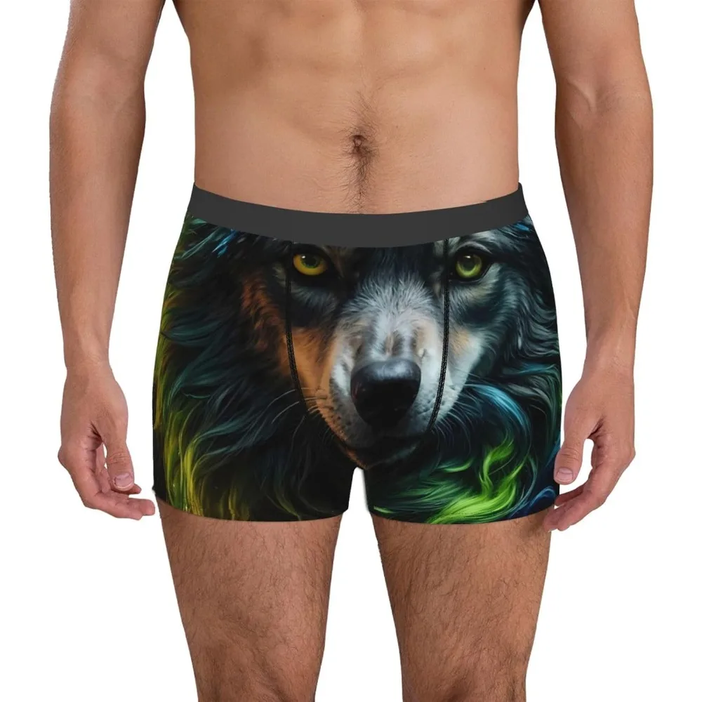 

Realistic Style Colorful Wolf Print Boxer Briefs For Men Breathable Underwear