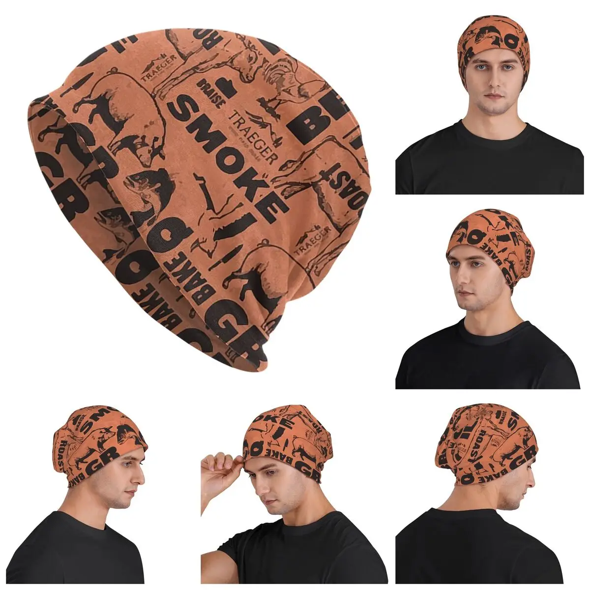 

Traeger BBQ Smoker Butcher Pattern Warm Knitted Cap Hip Hop Bonnet Hat Autumn Winter Outdoor Beanies Hats for Men Women Adult