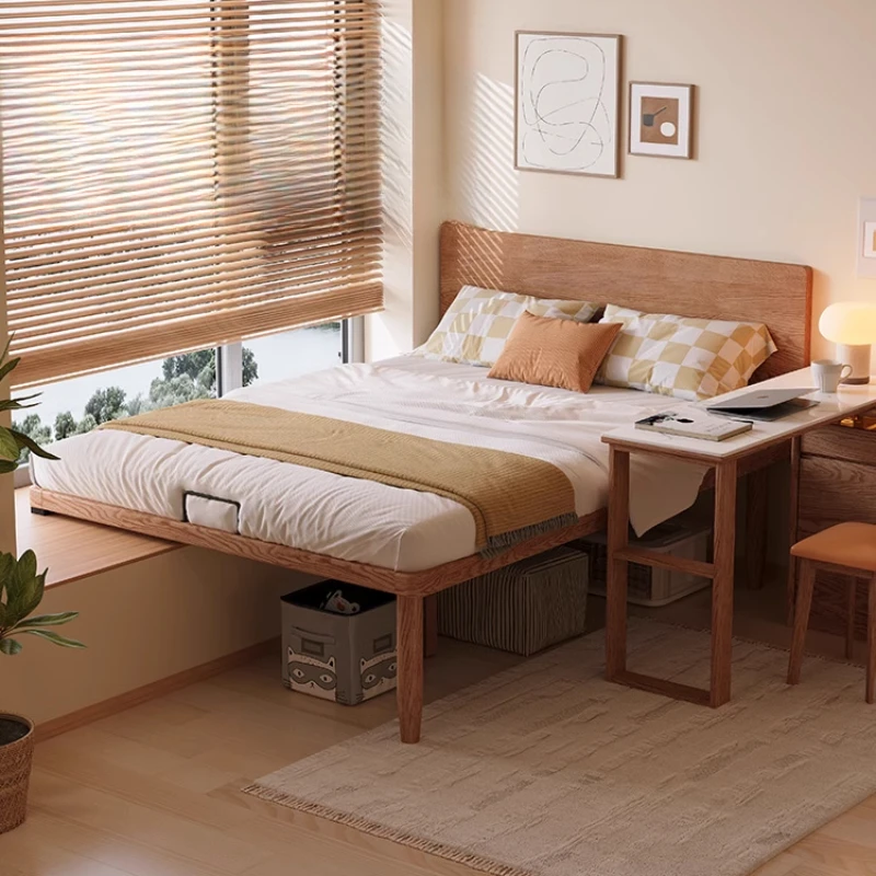Solid wood bed bay window splicing bed ash wood thin bedside  small apartment space saving window sill extension connecting