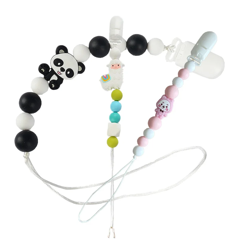 

Animal Pacifier Clip Set, Alpaca Panda Penguin Doll Chain, Anti-Loss Soother Holder with Silicone Teether