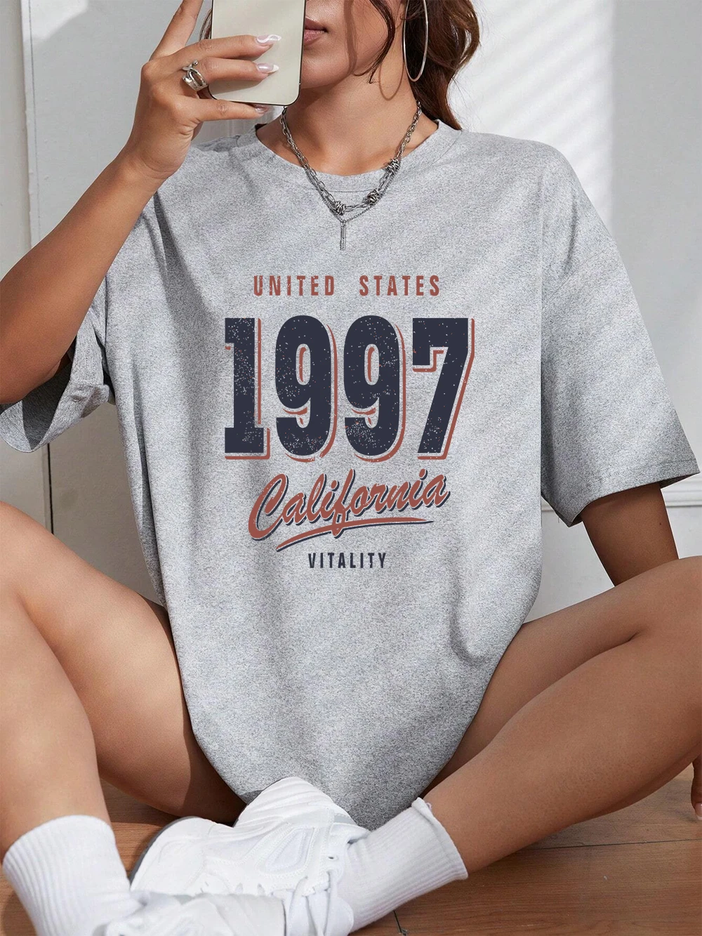 United States California 1997 T-Shirts mit Buchstabendruck für Damen, Sommer, Baumwolle, kurzärmelig, O-Ausschnitt, weiche, lockere Oberteile, Freizeitkleidung