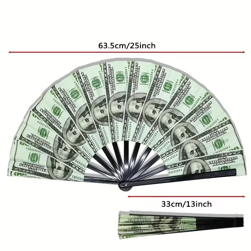 33.02cm Money Folding Fan with Large Dollar Design, Suitable for Carnivals, Festivals, Rap Performances, Clubs, Hip-Hop Parties, Trickster Role-Playing, Rich Aesthetic Props, Fun Costume Accessories, Gorgeous Stage Performances, Funny Gifts, Shiny Events, Vip Nights