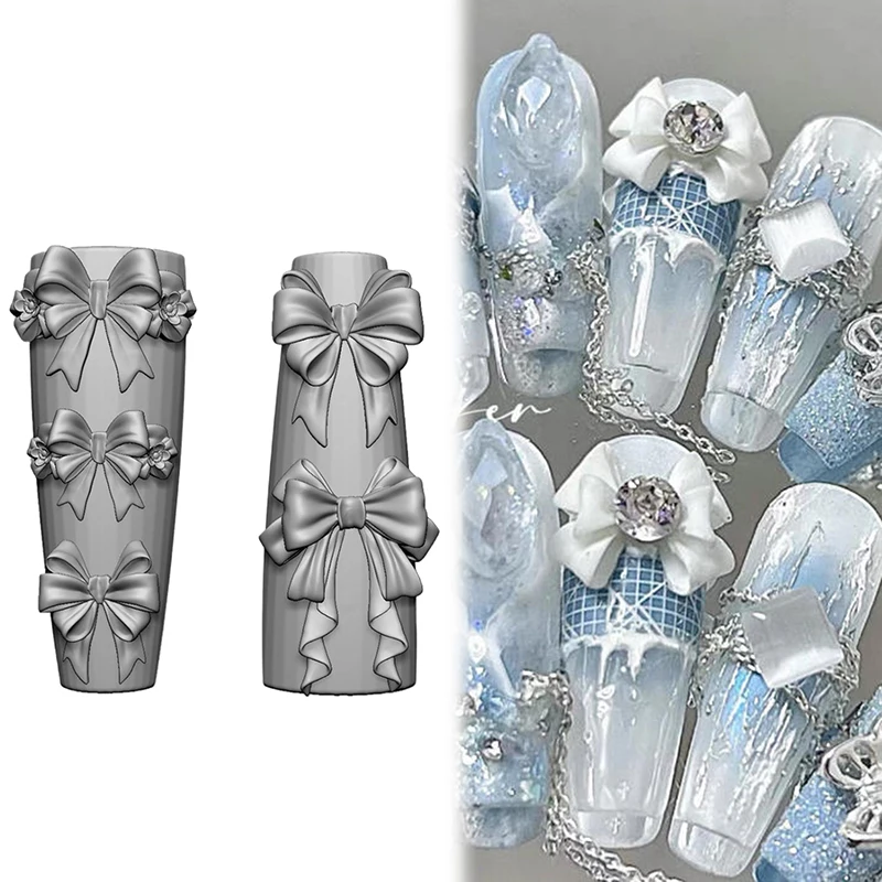 3D Ribbon Bowknot Silicone Nail Mold Manicure Carving Template Soft Stamping Plates DIY Manicure Art Mould Tools Decorations