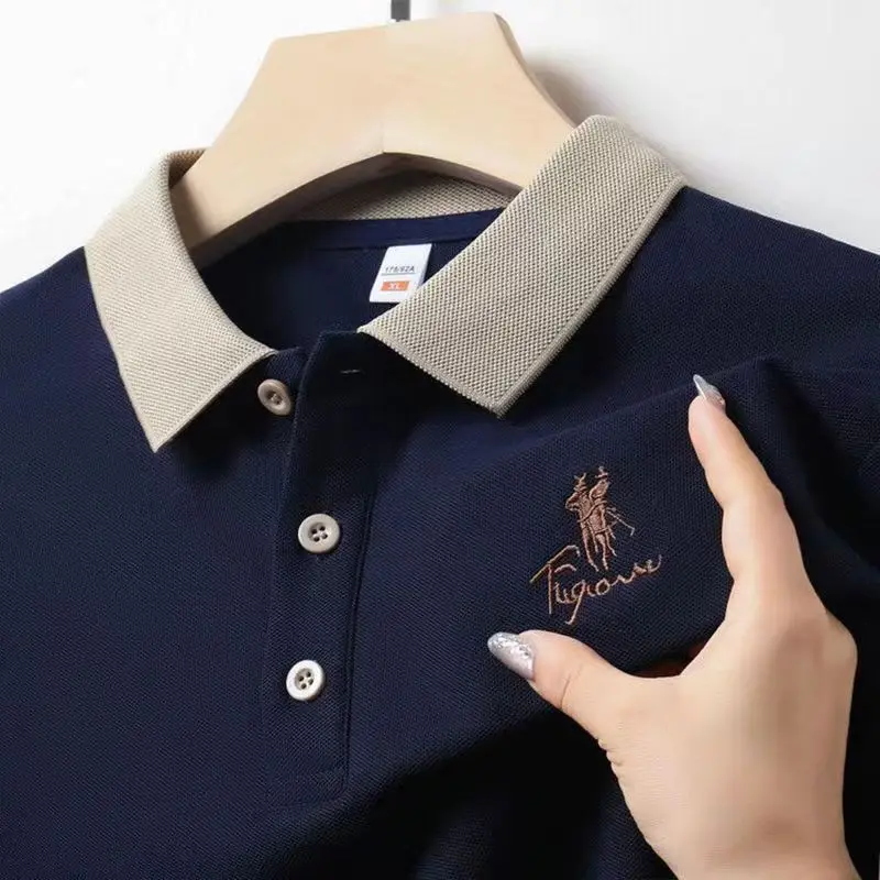

High Quality Ironless Embroidered Men's Polo Shirt Short Sleeved Top for Middle-aged and Young Men, Dad's Outfit for Business