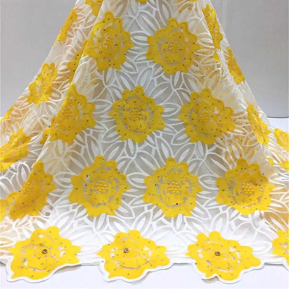 

Yellow Stones African Lace Fabric White 2022 High Quality Lace French Lace Fabric Mesh Nigerian Lace Fabrics For Wedding Dress