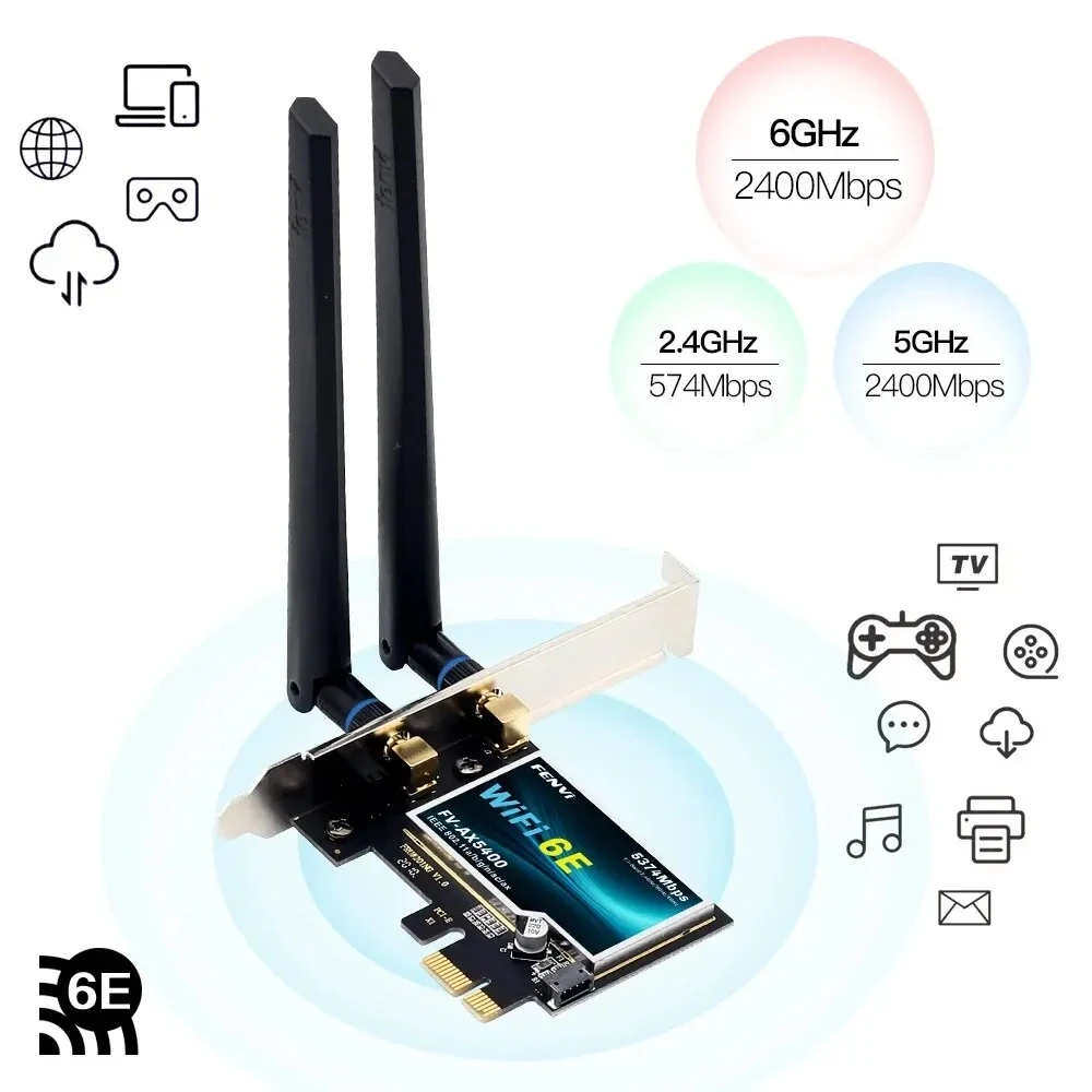 AX210 WiFi 6E PCI Express Wireless Network Card 2.4G/5G/6GHz 5374Mbps PCIe Wifi Card AX5400 Bluetooth 5.3 WiFi Adapter for PC