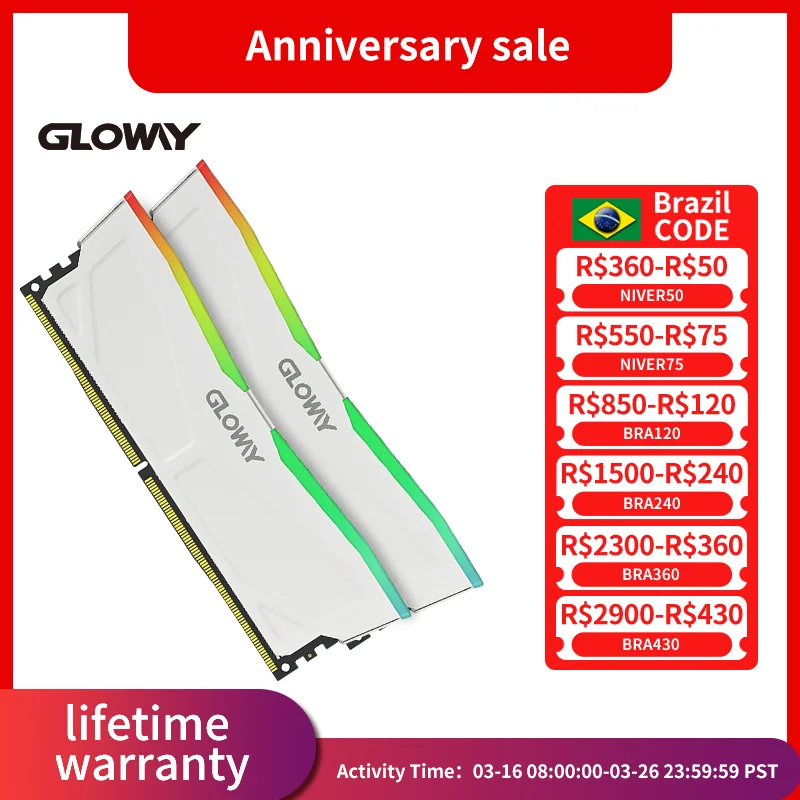 Gloway Memoria RAM DDR4 RGB 8GB 16GB 3200Mhz 3600Mhz Dual Channel DDR4 3200Mhzหน่วยความจําเดสก์ท็อปประสิทธิภาพสูงRam