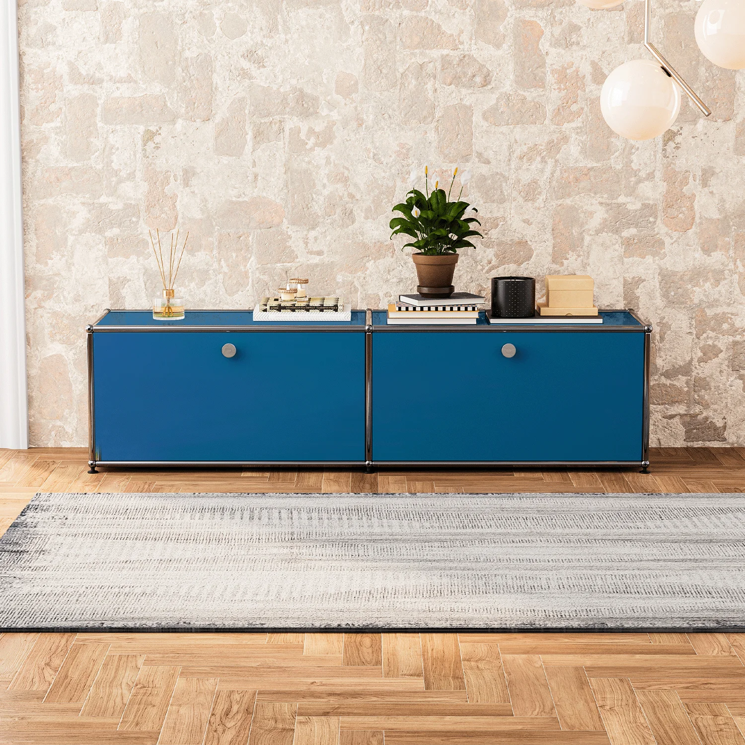 Mesitas de noche azules, armario de almacenamiento, mueble moderno nórdico, soporte para TV, dormitorio pequeño