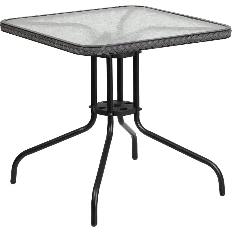 

Flash Furniture Barker 28'' Square Tempered Glass Metal Table with Gray Rattan Edging，Excluding chairs