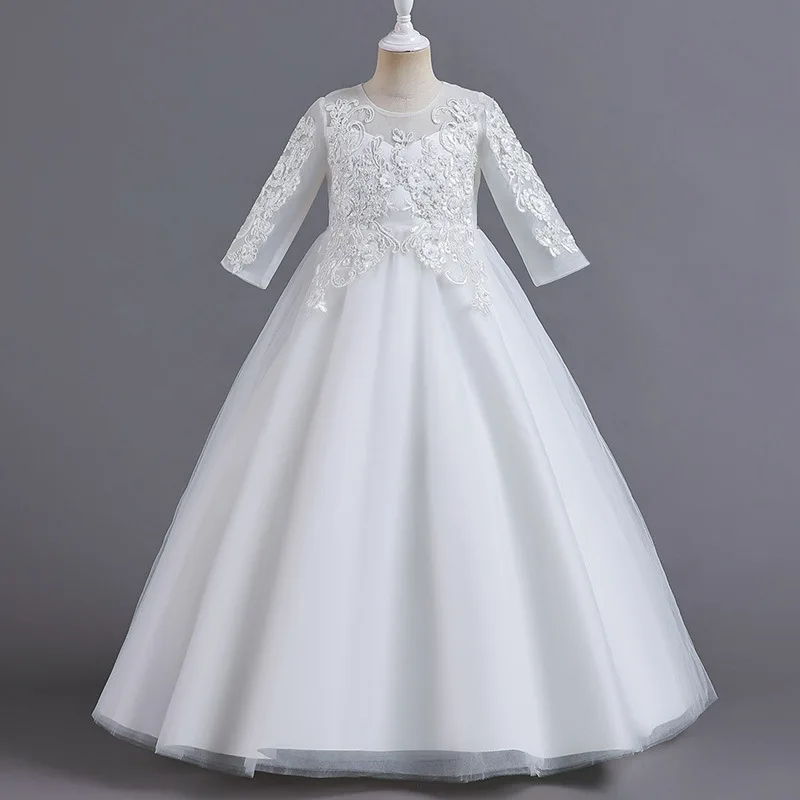 

Elegant Dress For Kids Flower Girls Embroidery Long Dresses For Children Wedding Birthday First Communion Party Prom Ball Gown