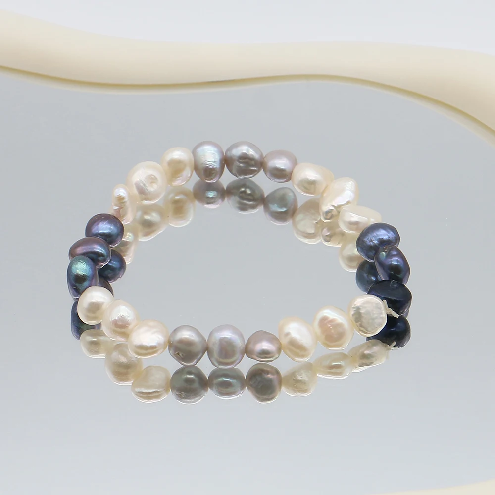 

Irregular Natural Freshwater Pearl Mixed-color Beads Bracelet 7-8mm Baroque Pearl Straight Hole Loose Bead Accessory 1 Strand