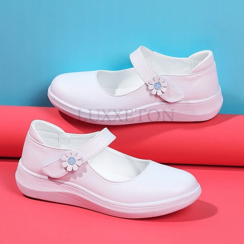 Damskie buty wsuwane Lolita skórzane buty pielęgniarskie Mary Jane damskie białe płaskie wszechstronne buty Kawaii projektant wiosna lato