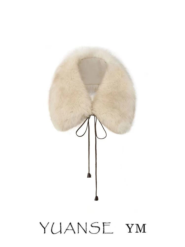 

Fluffy Plush Fur Collar Women's Winter Coat Accessory Tied Belt Warm Scarf Korean Style Fashionable Youth Outerwear Accessory
