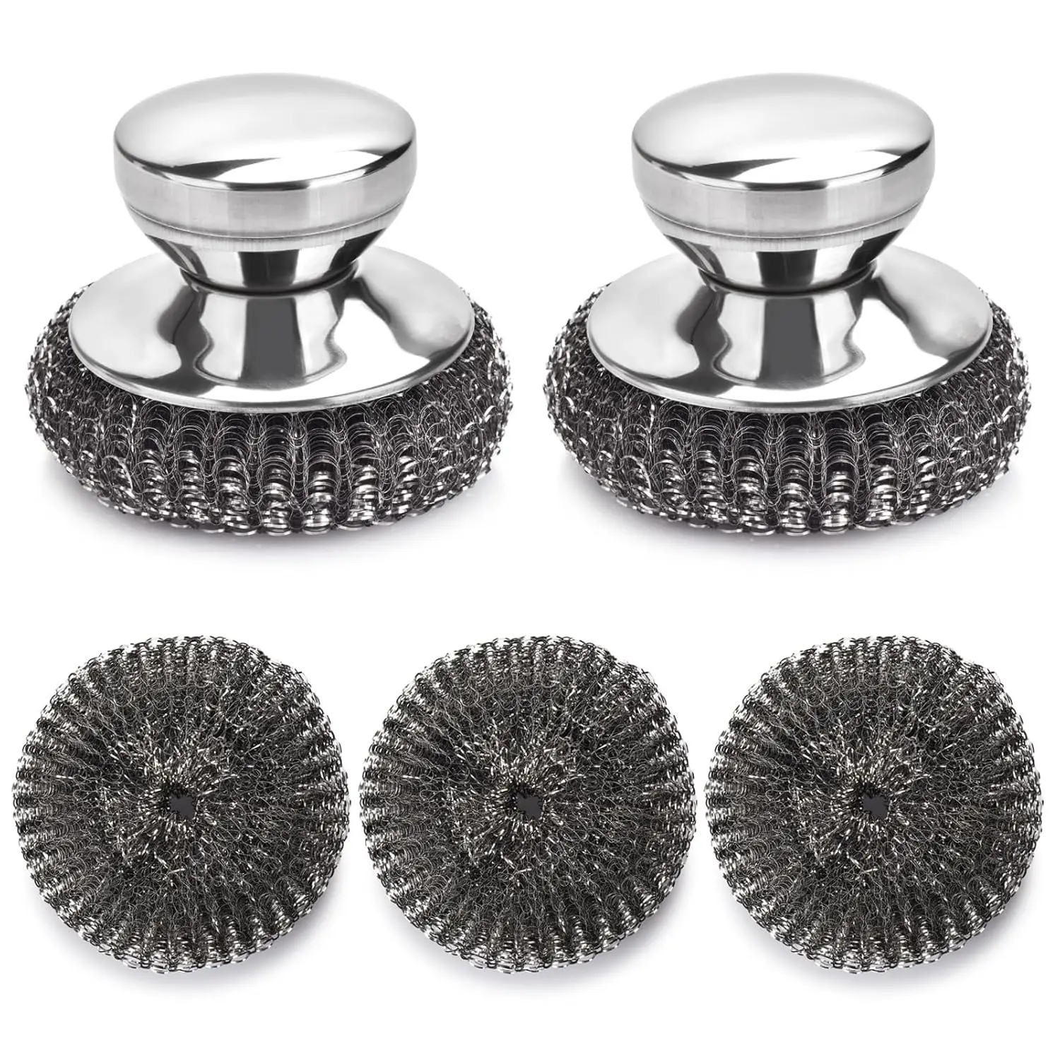 

5 Pack Steel Scrubber Pads with Two Handles for Kitchen Dishes Stoves Grill Sink Pots
