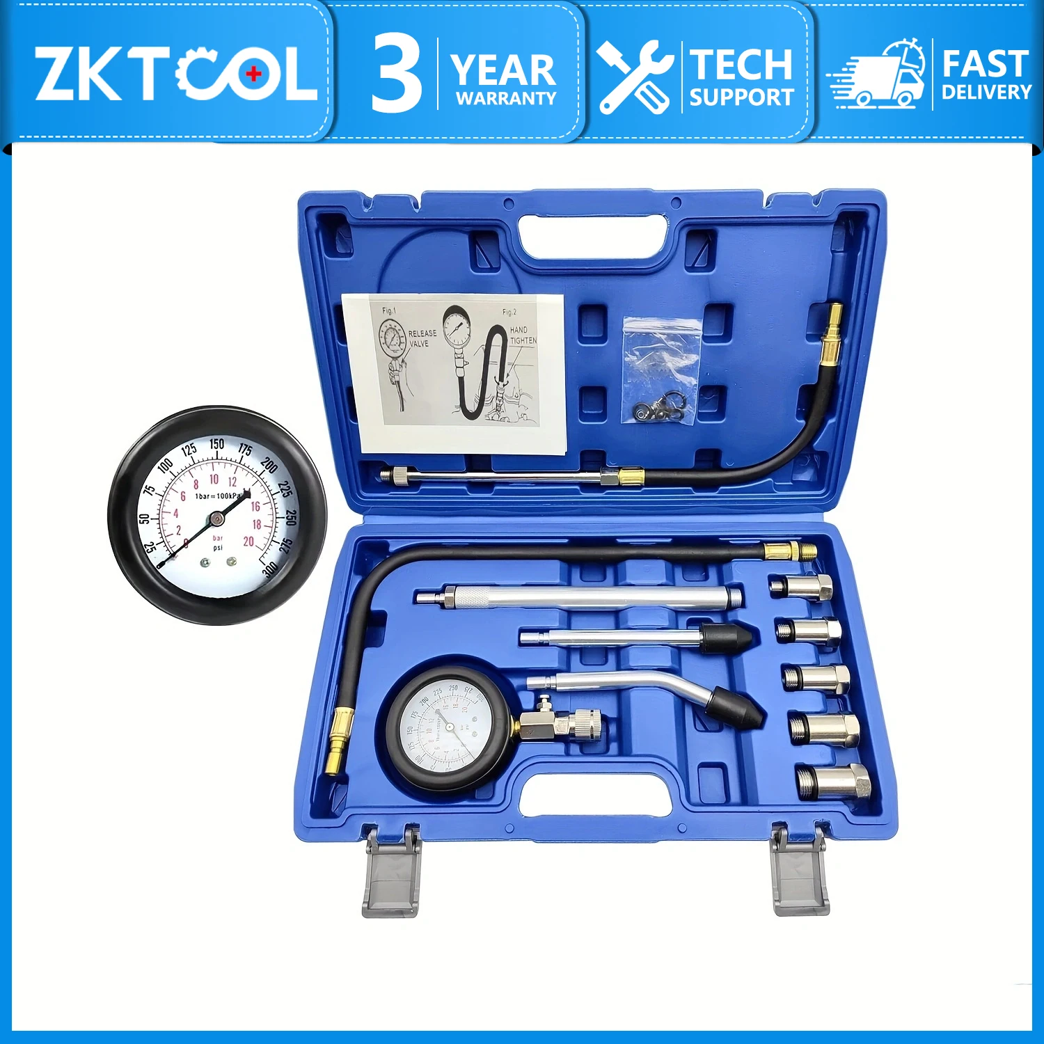 Car Engine Compression Tester Tool Kit for Motorcycle Car Truck Engine Cylinder Pressure Gauge, Engine Cylinder Pressure Gauge