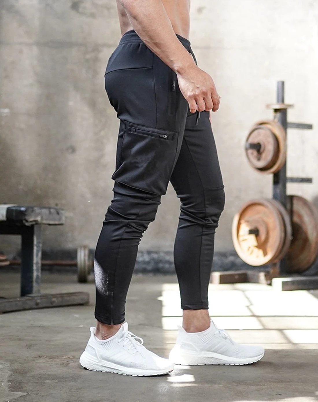 Mens Dark Grey Fitness Leggings Running Jogging Pants Joggers Streetwear Multi-pocket Trousers Sport Training Bottoms Sweatpants