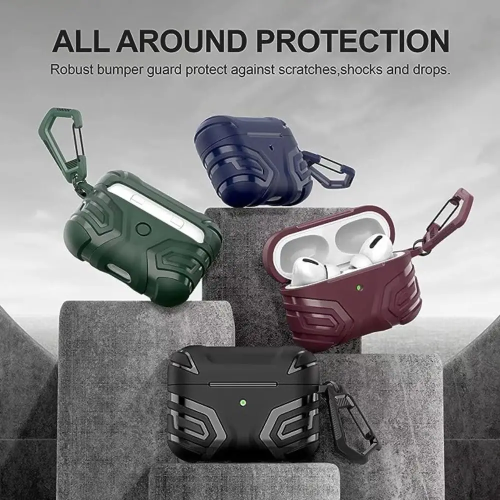 New TPU Rugged Armor Case Soft with Carabiner Protective Case Shockproof Wireless Earbuds Case for Airpods Pro 2 Earphone
