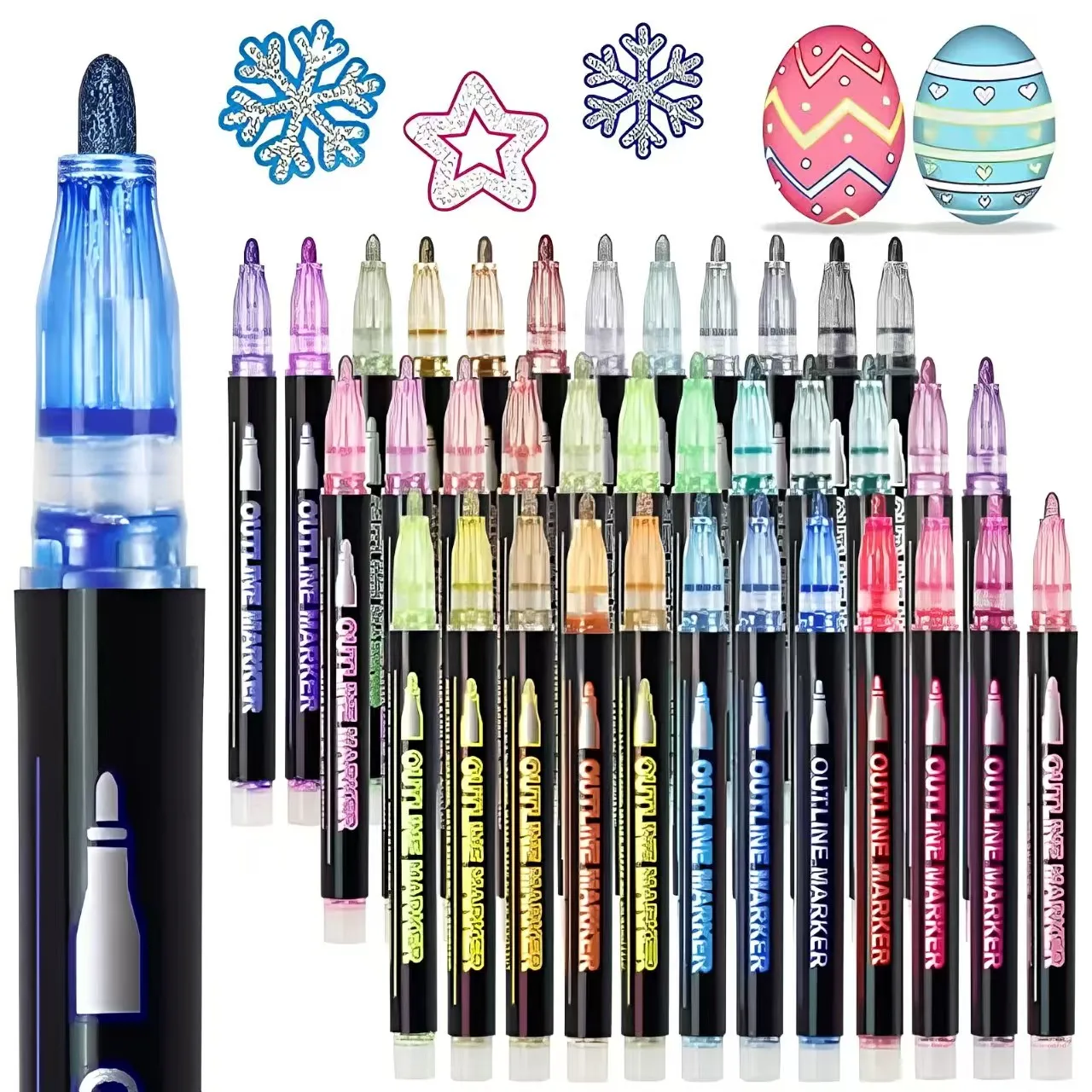 

48-Color Glitter Double-Line Outline Pen Set — Self-Outlining Glitter Pens for Coloring, Design, Drawing, and Writing