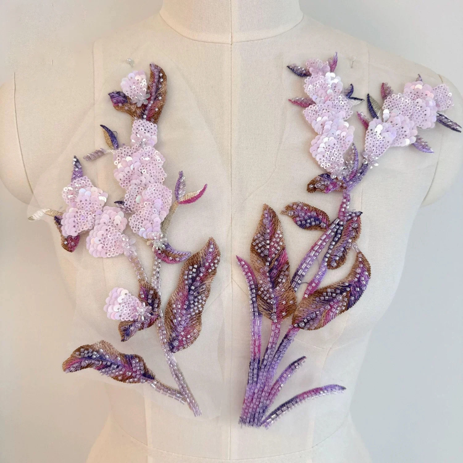 1pcs Light purple pearl tube sequin flower embroidery parches bordados,DIY dress Cheongsam clothing Accessories patch