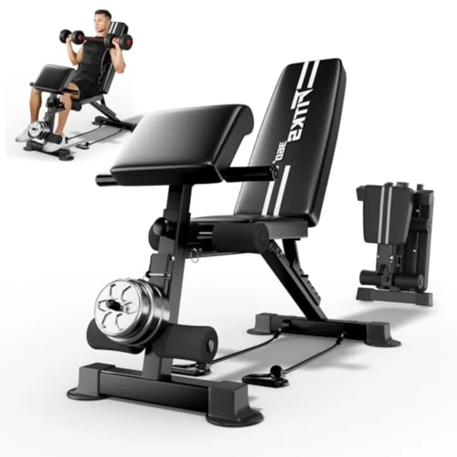 3-in-1 Verstellbare Hantelbank mit Beinstrecker und Preacher Curl, Hochbelastbar 700LB, Faltbare Multifunktionsbank für Ganzkörpertraining