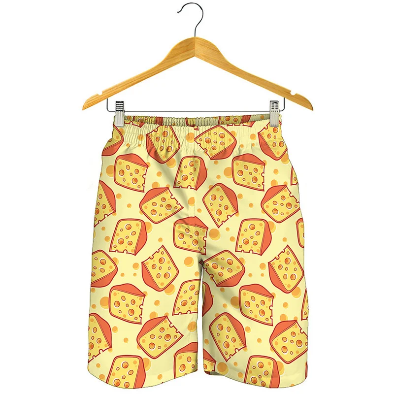 Cartoon Yellow Cheese 3D Printed Beach Shorts Men Kids Board Shorts Summer Swimming Trunks Quick Dry Oversized Surf Ice Shorts