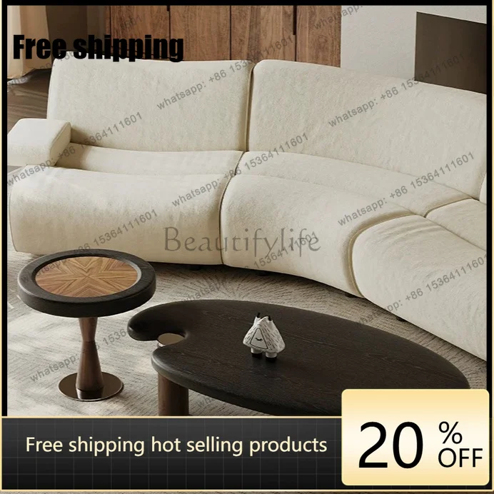 YJ Mid Century Elliptical Coffee Table Set Creative Designer Retro Wabi Sabi Ash Wood Tea Table For Home Living Room