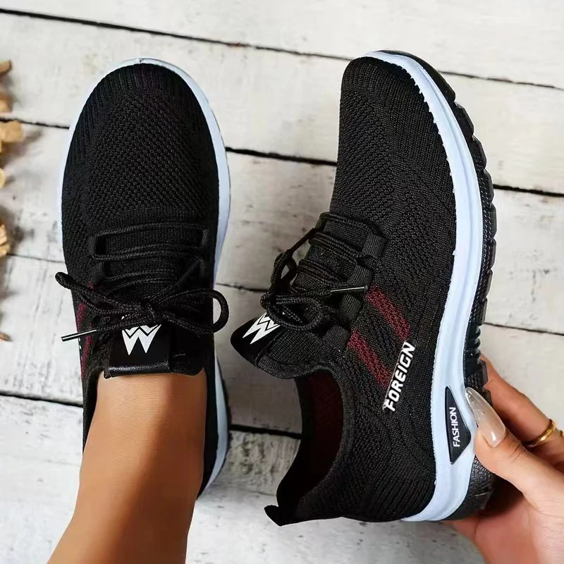 Women's Shoes Casual Sports Spring and Autumn Flying Woven Walking Shoes, Anti-Slip Mesh Surface Knitted One-Foot Casual Sports