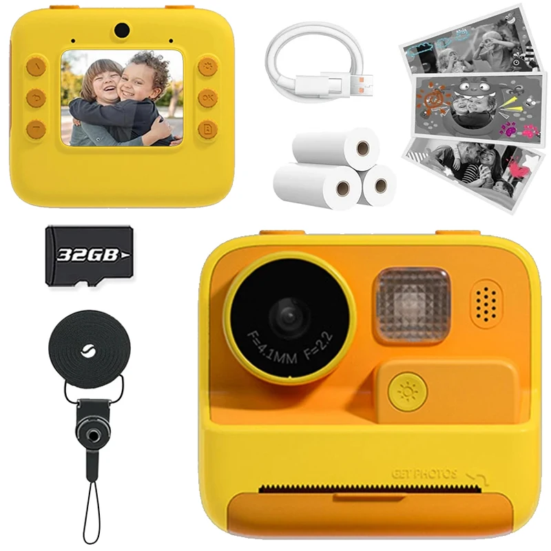 

Kids Camera Instant Print Christmas Birthday Gifts for Boys Girls 2.0in Screen 1080P Kids Digital Camera Toys for Kids 32GB Card