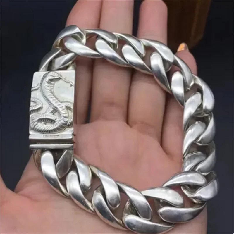 Tibetan Silver Domineering Zodiac Snake To Ward Off Evil Spirits and Versatile Fashion Bracelet Men Women Jewelry Couple Gift