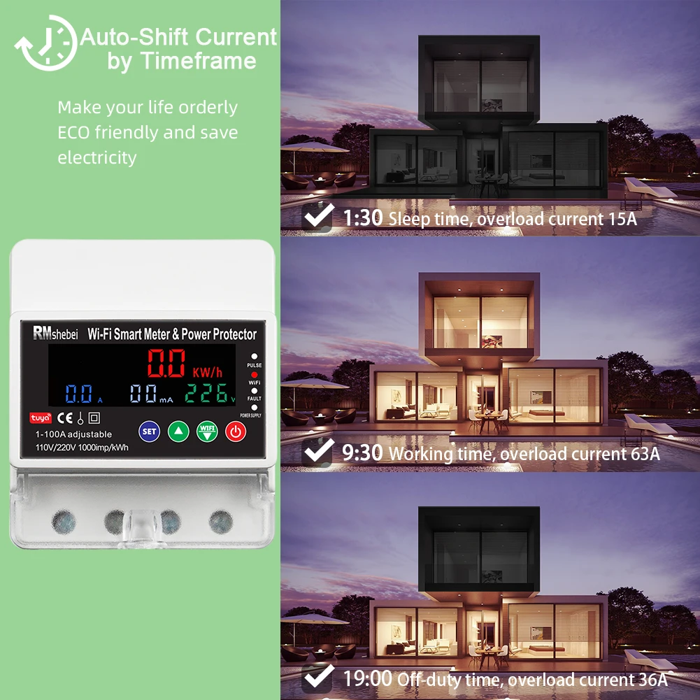 RMshebei Tuya الذكية واي فاي قطاع دارة 4P100A اتجاهين القياس خطأ تدفق تأخير قابل للتعديل التحكم في الوقت التبديل #4