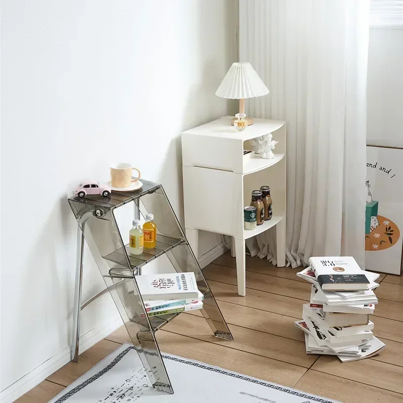 Acrylic Transparent Household Plastic Stepladder Folding Indoor Thickened Herringbone  Storage Three-step Ladder 2023 New