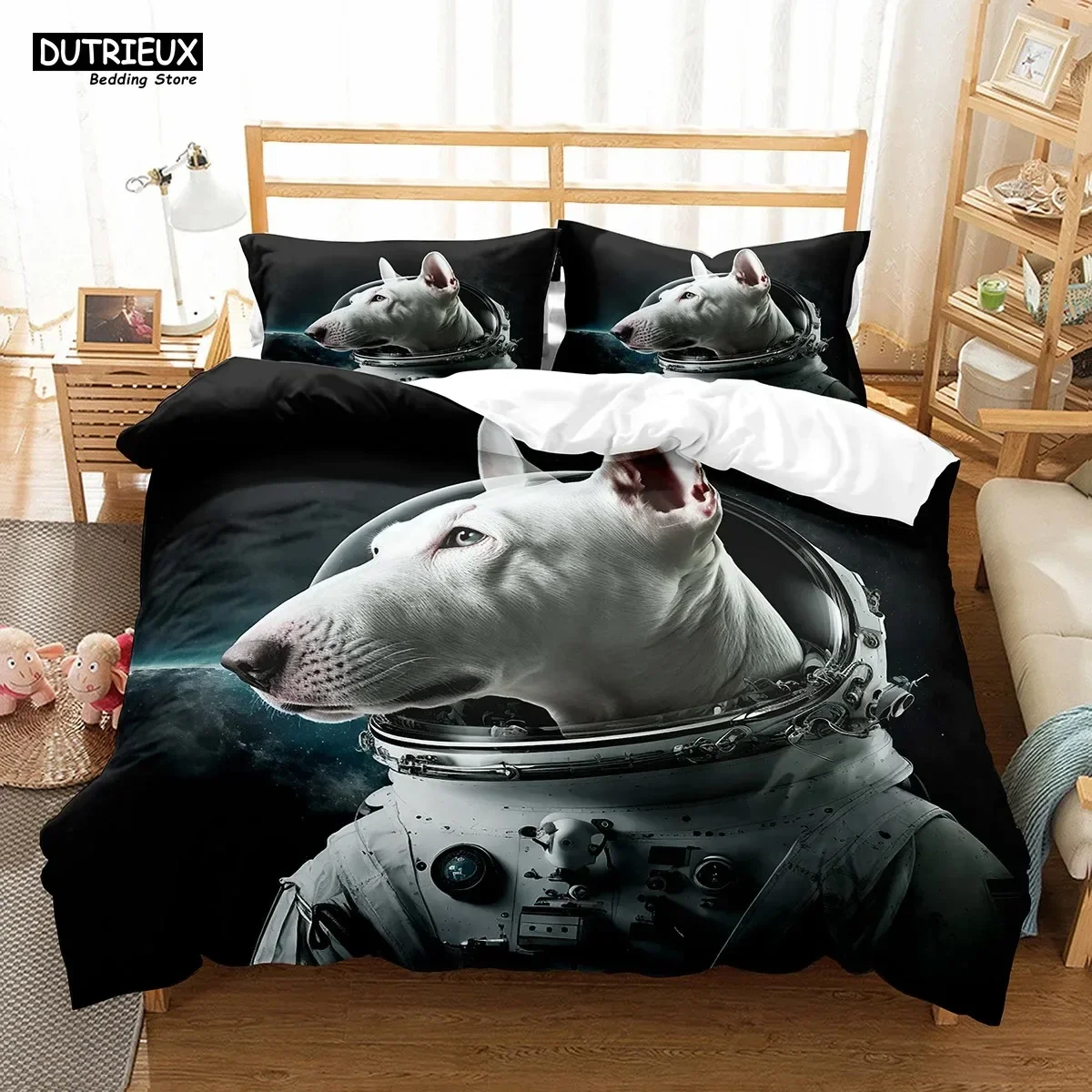 Space Cat King Queen Duvet Cover Cute Astronaut Kitty Bedding Set Universe Pet Animal Dog Quilt Cover Polyester Comforter Cover