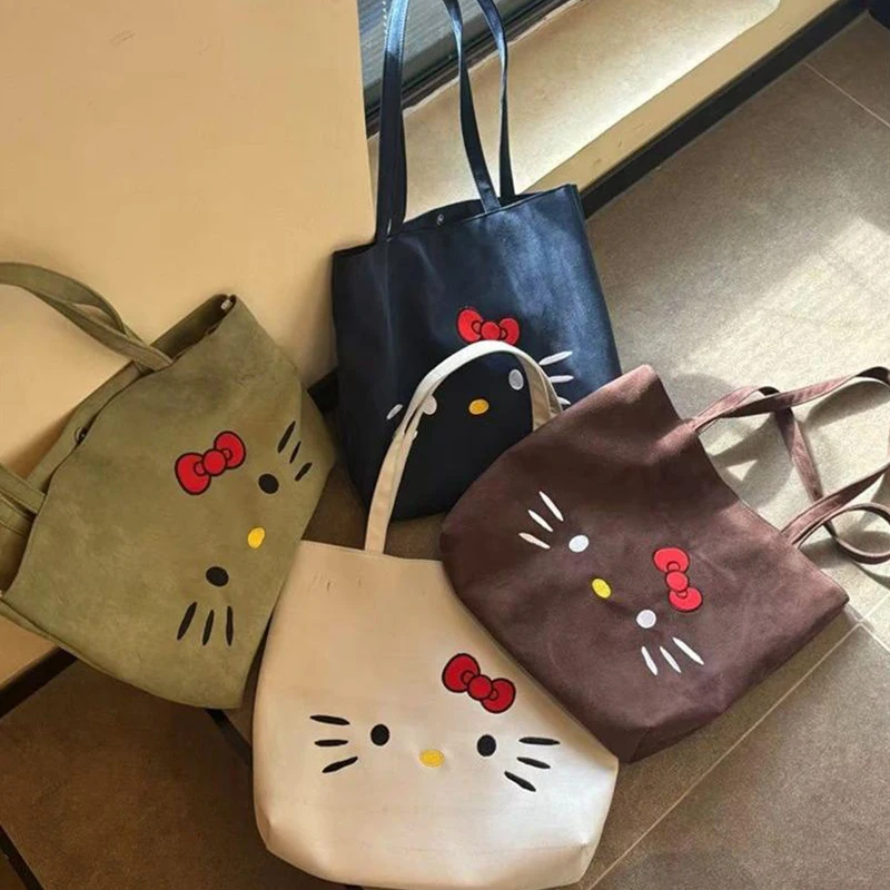 Cartoon Embroidered Kt Cat Shoulder Bag Cute Folding Big Travel Bag Casual Handbag Kawaii Portable Versatile Handbag Gifts