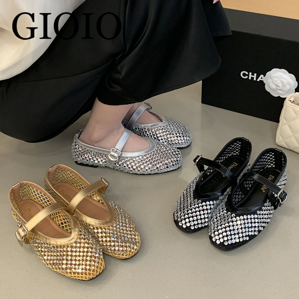 

Womens Shoes Mesh Breathable Rhinestone Fashion 2000S Y2K New Foreign Style Niche Belt Flat Soft Soled Women's Mary Jane Shoes