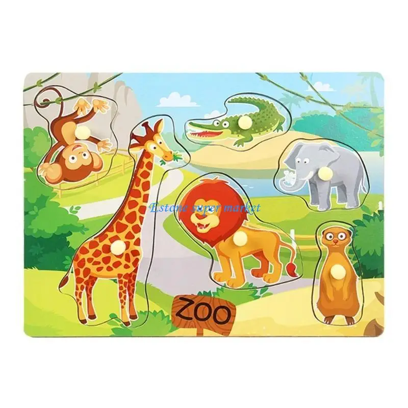 

090B Wooden Pegs Puzzles for Preschoolers Farm Animals / Marine Life Theme