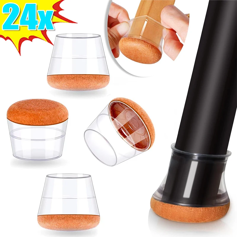 

Table Chair Leg Protectors Caps Clear Round for Furniture Legs Cover Floor Sliders Non Slip Scratch Reduce Noise with Felt Pads
