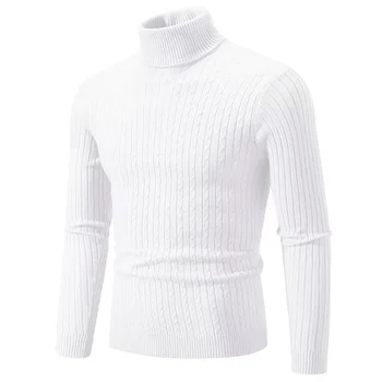 2026 New Men's High Neck Sweater Solid Color Pullover Knitted Warm Casual Turtleneck Sweatwear Woolen Mens Winter Outdoor Tops 4