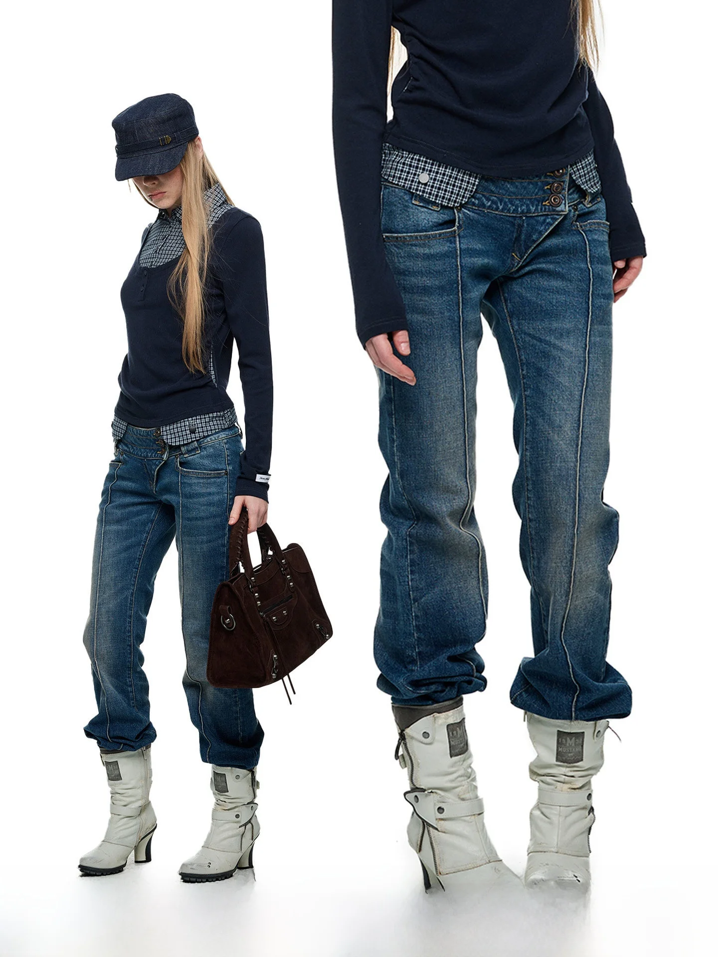 

Женские винтажные джинсы JIKOO из денима с эффектом потертости, расклешенные, облегающие, длинные брюки, повседневные, из смесового хлопка, комфортная посадка, весенняя коллекция