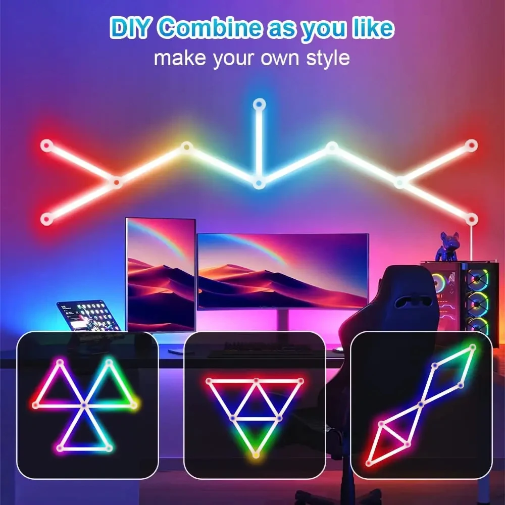 RGBIC WIFI Smart Wall Lamp Bars DIY Dimmable LED Night Light Remote Music Sync Rhythm for Party Gaming Room Backlight Home Decor