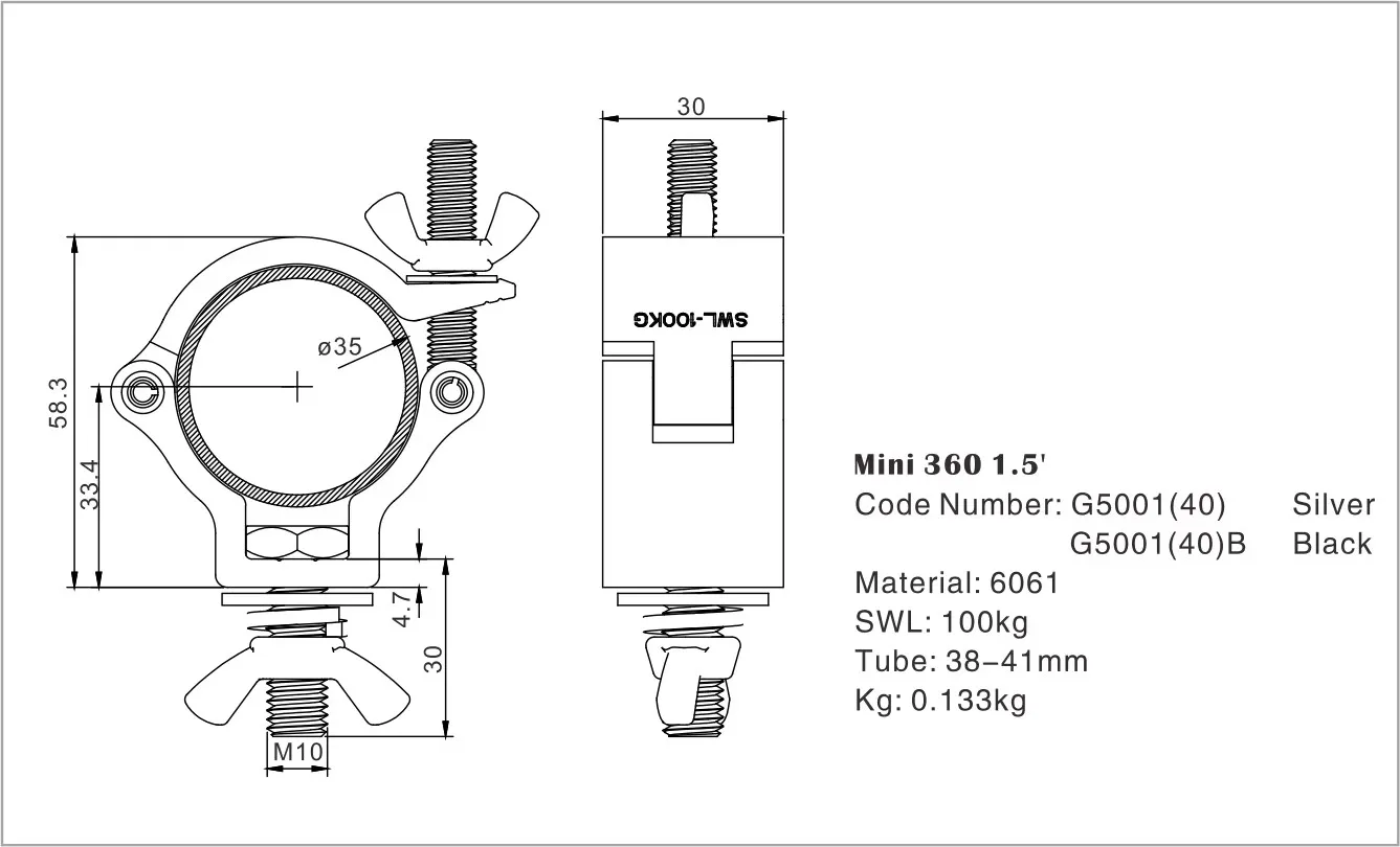 

Трубка с 6 шт., 38-41 мм, нагрузка 100 кг, хомут для труб, ферменный крючок, алюминиевый ферменный крючок для освещения сцены, мини 360, 1,5 дюйма