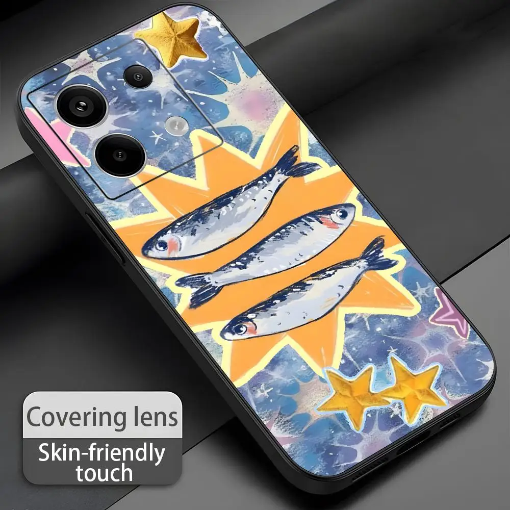 Sardines Phone Case For Redmi Note 14 13 12 11 Pro Plus S 5G 14C A3 Soft Black Phone Cover
